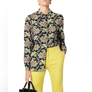 Escada Paisley Long Sleeve 100% Silk Blouse Size 36/6 Top Designer Quiet Luxury